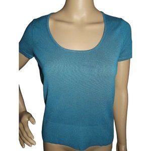 Old Navy Size Medium Valencia Teal Blue Short Sleeve Scoop Neck Sweater m